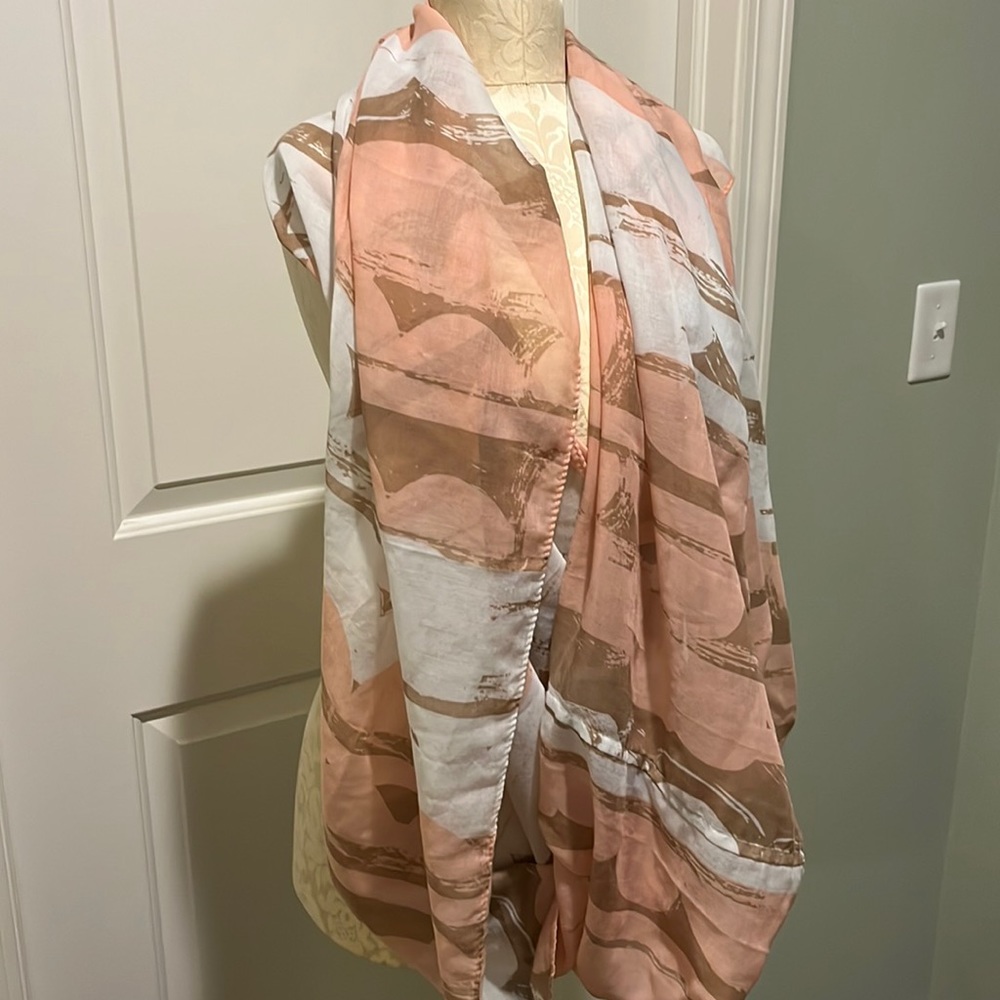 Gold Coast fashion infinity scarf in peach cocoa and white. Sheer lightweight